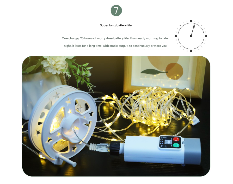 300 lights warm white at 30 meters Camping tent light kit - rechargeable power bank, spool light string, remote control