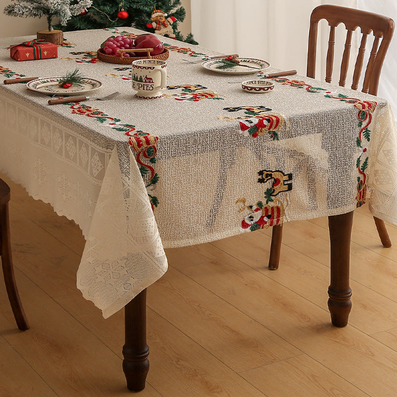 Embroidered Christmas Tablecloth - Embroidered Santa Claus, Reindeer 140*200cm