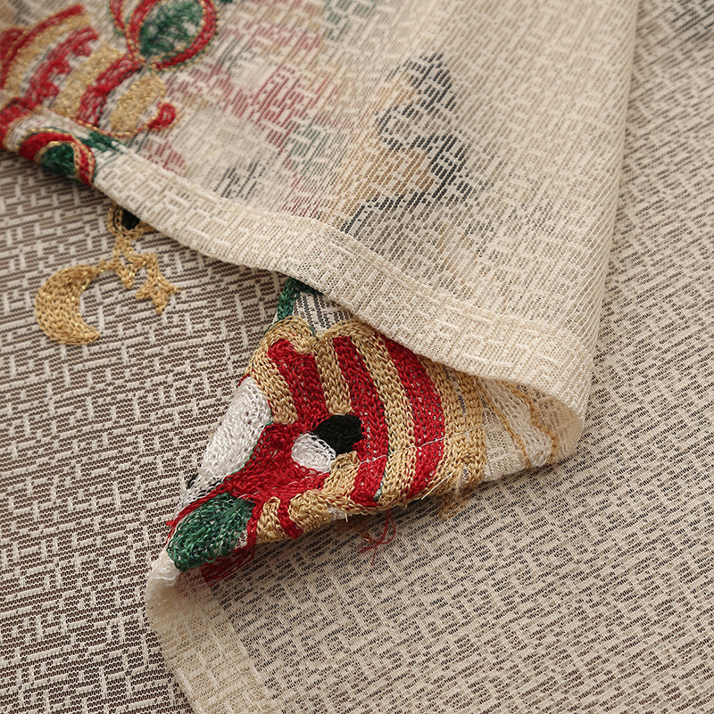 Embroidered Christmas Tablecloth - Embroidered Santa Claus, Reindeer 140*200cm