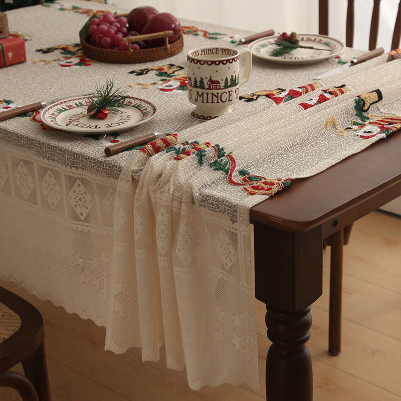 Embroidered Christmas Tablecloth - Embroidered Santa Claus, Reindeer 140*200cm
