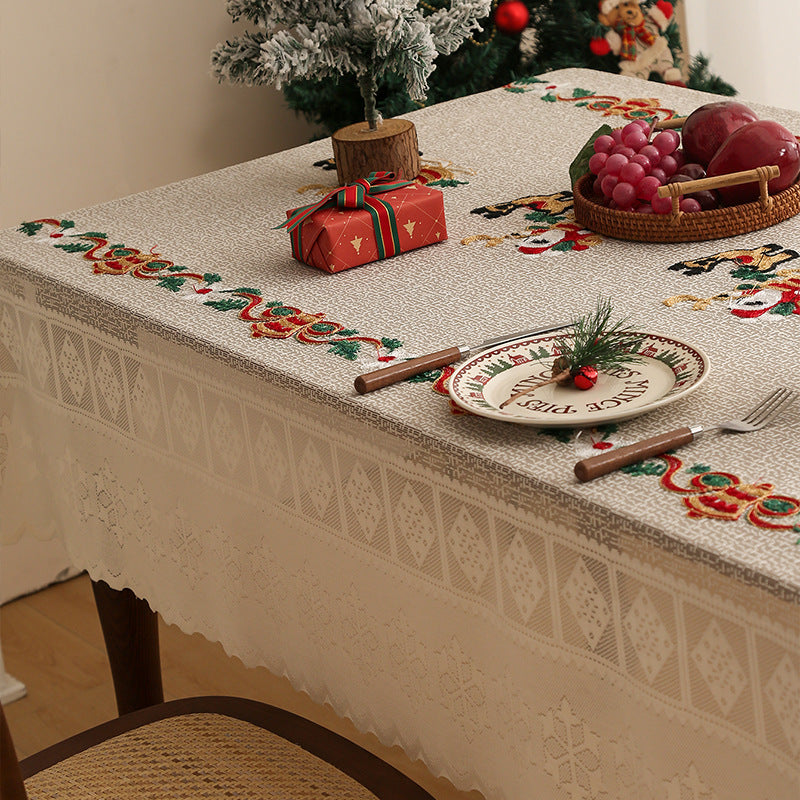Embroidered Christmas Tablecloth - Embroidered Santa Claus, Reindeer 140*200cm