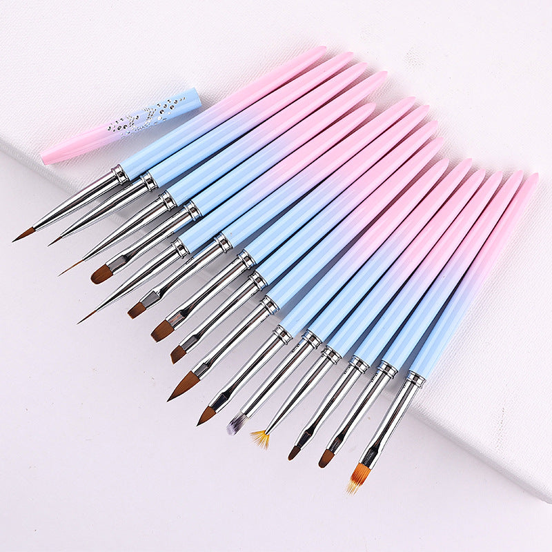 Professional Nail Art Brush Kit 15pcs - Gradient Handles Manicure Tools