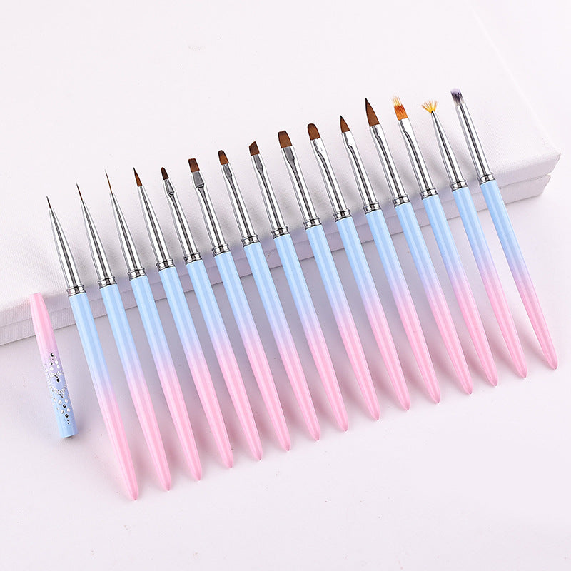 Professional Nail Art Brush Kit 15pcs - Gradient Handles Manicure Tools