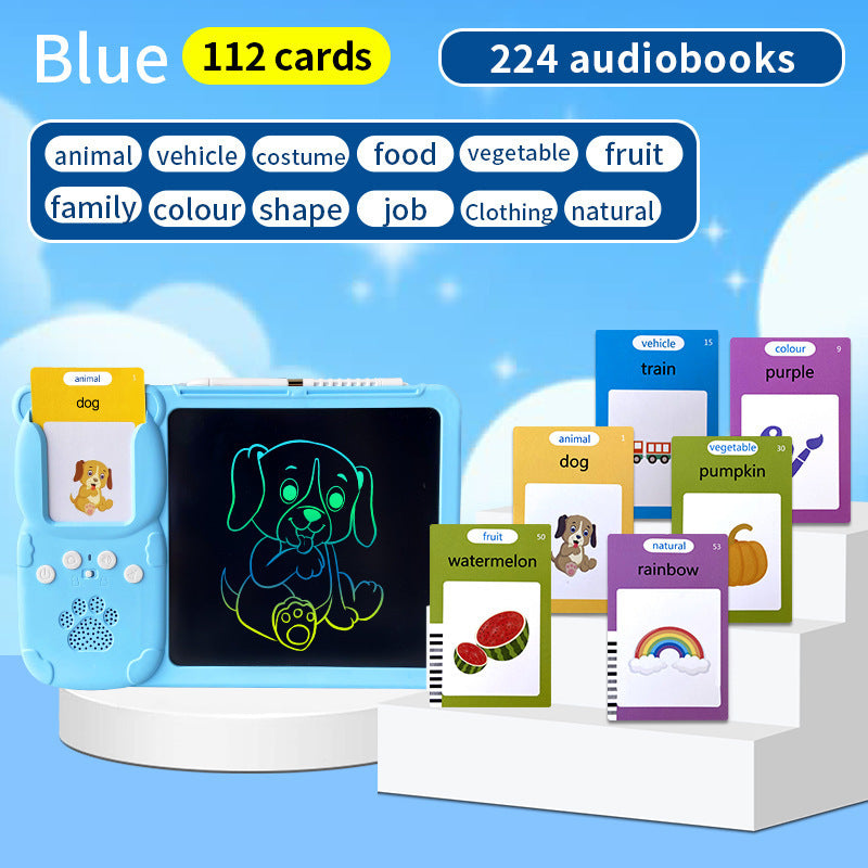 Blue 112 cards, pure English Kids Interactive Early Education Toy: Combination Card Reader & LCD Drawing Board for Toddlers