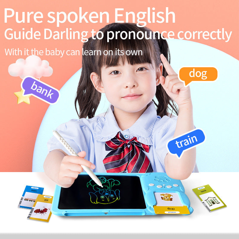 Blue 112 cards, pure English Kids Interactive Early Education Toy: Combination Card Reader & LCD Drawing Board for Toddlers