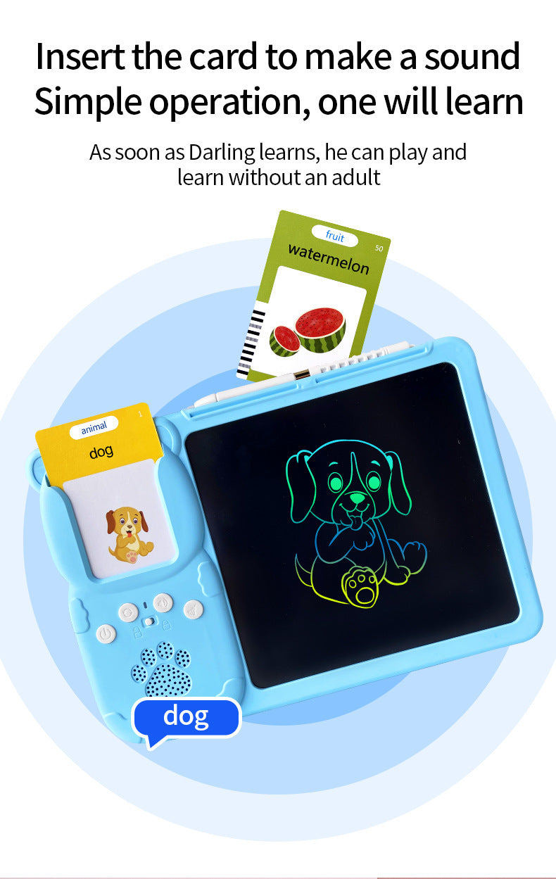 Blue 112 cards, pure English Kids Interactive Early Education Toy: Combination Card Reader & LCD Drawing Board for Toddlers