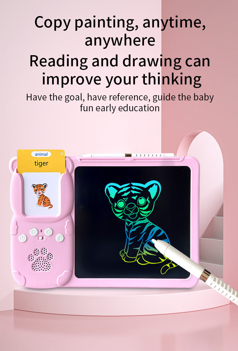 Blue 112 cards, pure English Kids Interactive Early Education Toy: Combination Card Reader & LCD Drawing Board for Toddlers