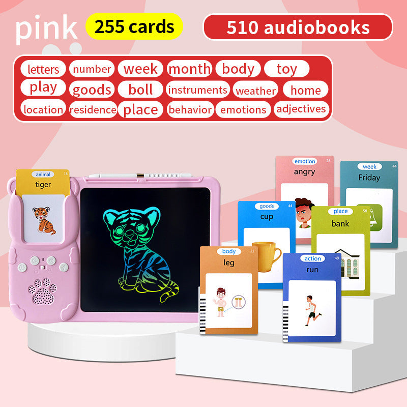 Pink 255 cards, pure English Kids Interactive Early Education Toy: Combination Card Reader & LCD Drawing Board for Toddlers