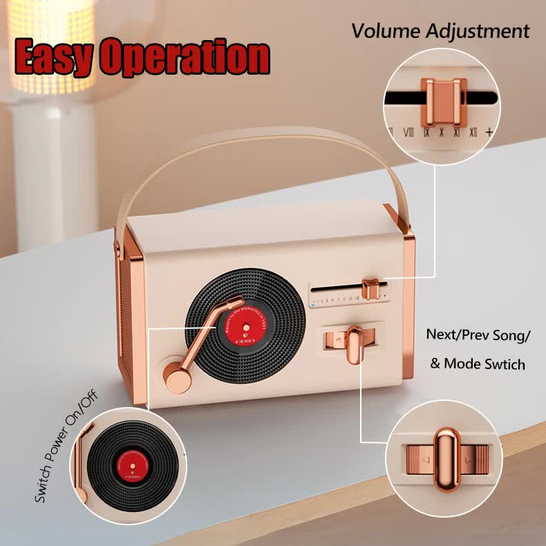 Purple Retro Record Player Style Bluetooth Speaker - Portable Wireless Turntable Design Audio
