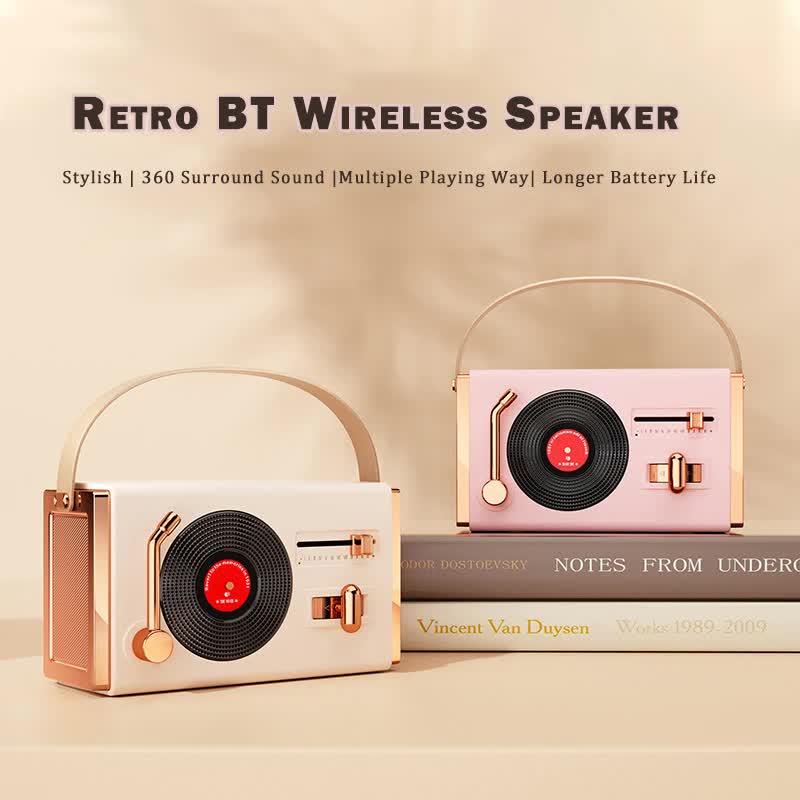 Purple Retro Record Player Style Bluetooth Speaker - Portable Wireless Turntable Design Audio
