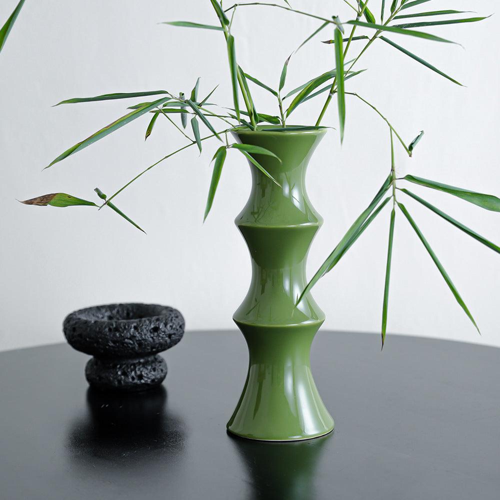 Glossy GreenCeramic Vase - Unique Bamboo-Look Design 25.5x9x7cm