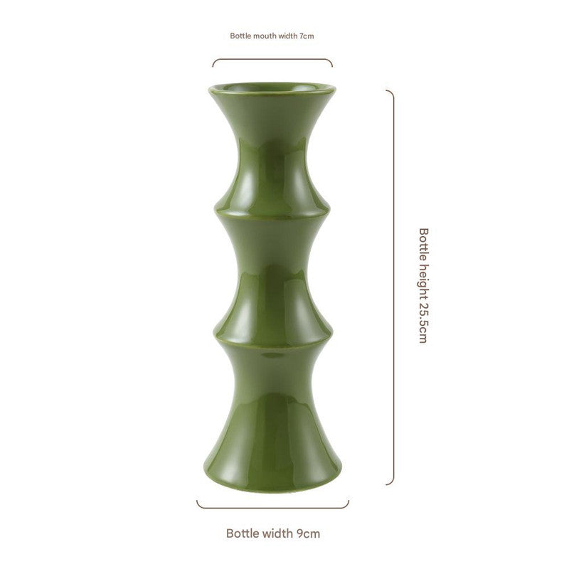 Glossy GreenCeramic Vase - Unique Bamboo-Look Design 25.5x9x7cm