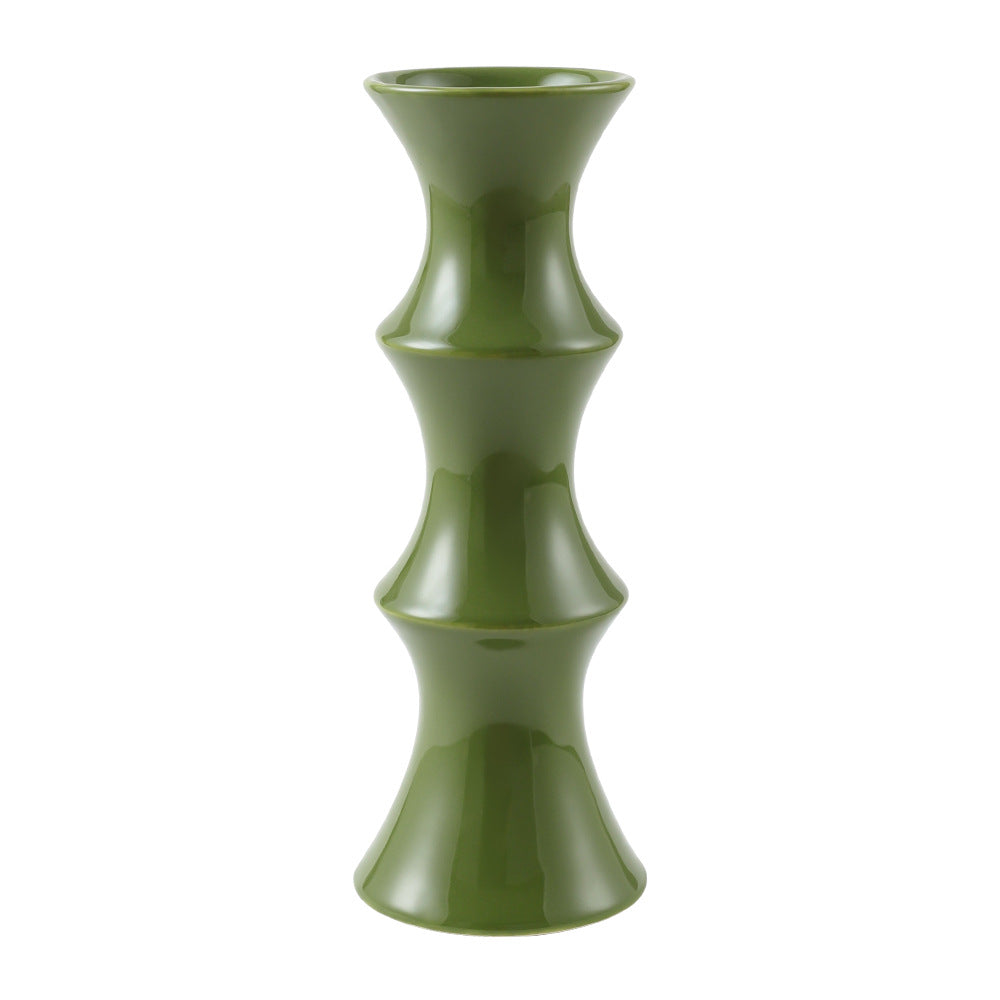 Glossy GreenCeramic Vase - Unique Bamboo-Look Design 25.5x9x7cm