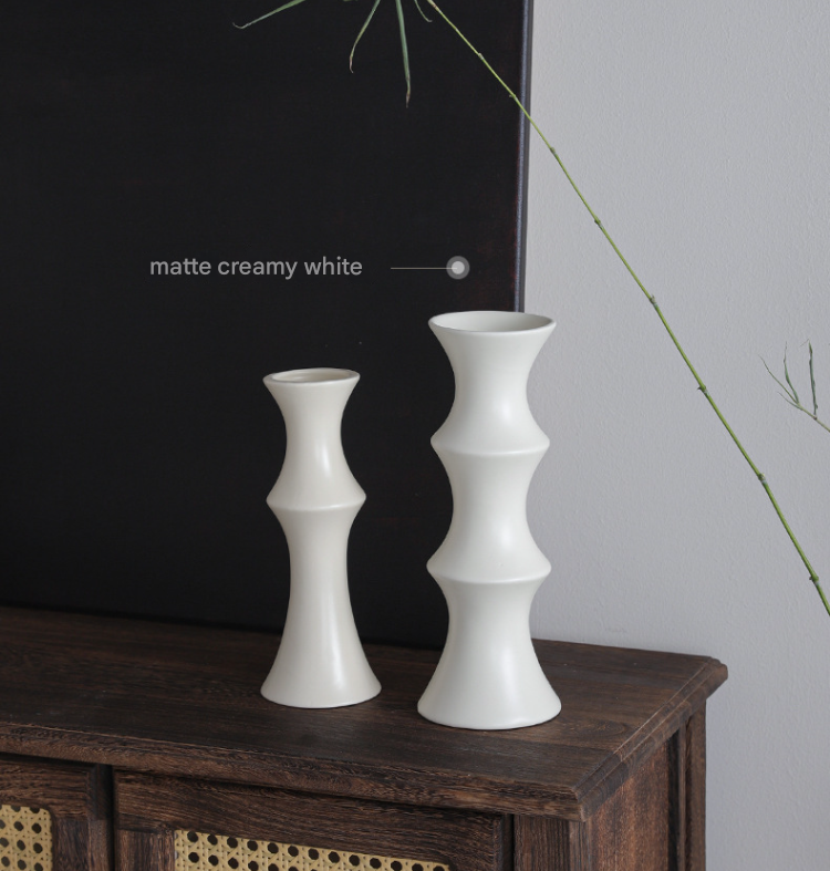 Matte White Ceramic Vase - Unique Bamboo Shape Design 25.5x9x7cm