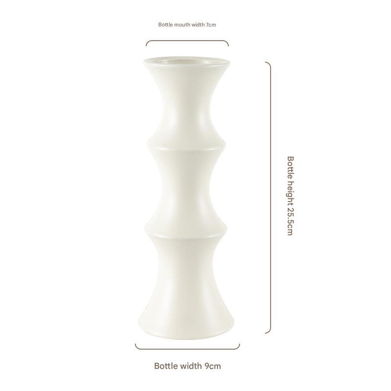 Matte White Ceramic Vase - Unique Bamboo Shape Design 25.5x9x7cm