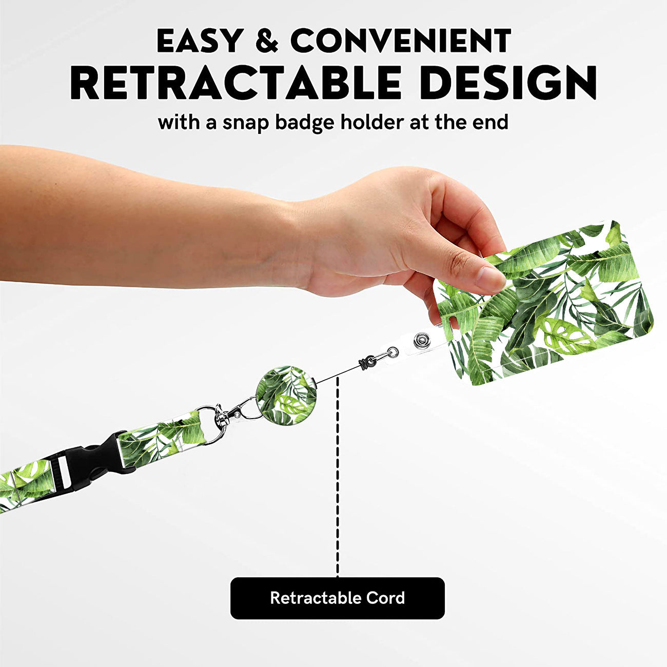 2-pcs Retractable ID Badge Reel Lanyard Set with Vertical Hard Plastic Card Holder - Green sunflowers Style 2