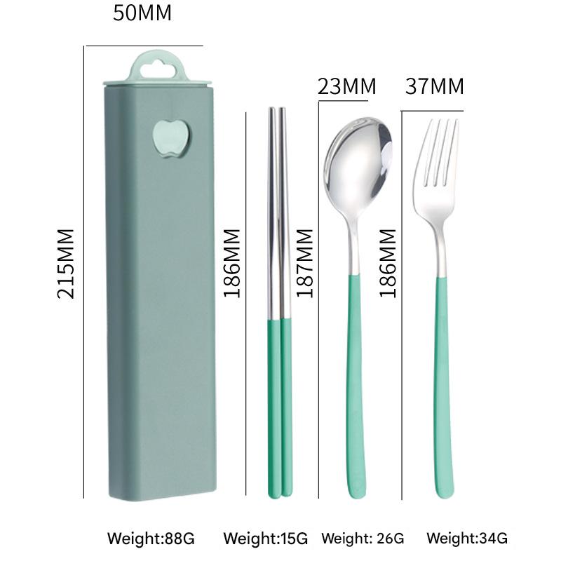 2 - pcs Green Reusable Travel Utensil Set with Case - 304 Stainless Steel Spoon, Fork & Chopsticks