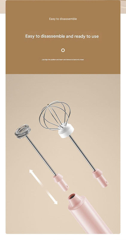 Pink Cordless Drink Mixer & Frother Wand - USB Powered Spring bubbler head
