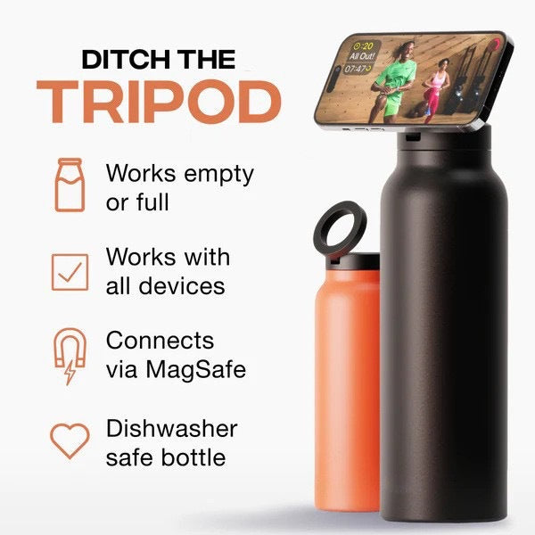 Stainless Steel Insulated Water Bottle with Integrated Magnetic Phone Stand - Blue 24oz