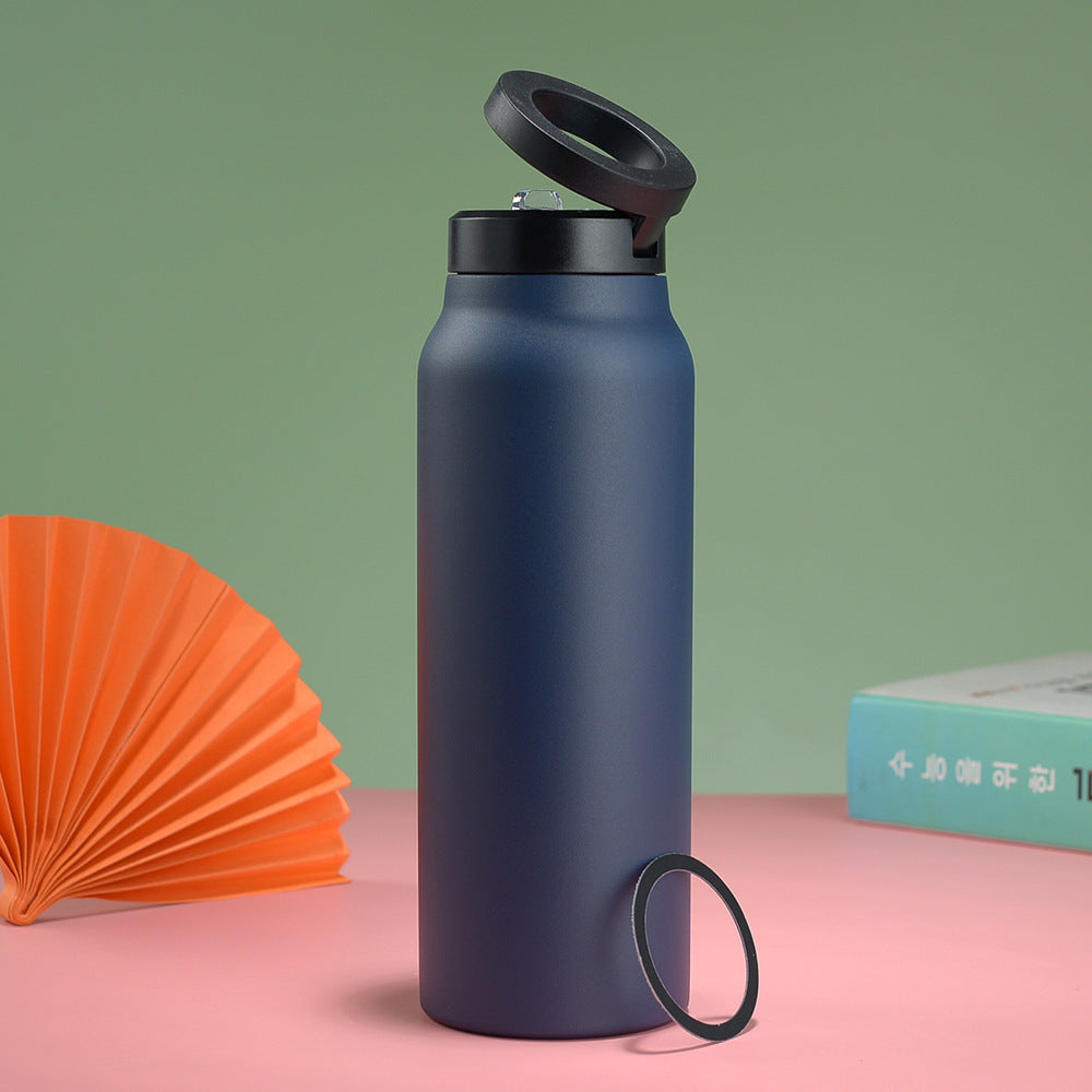 Stainless Steel Insulated Water Bottle with Integrated Magnetic Phone Stand - Blue 32oz