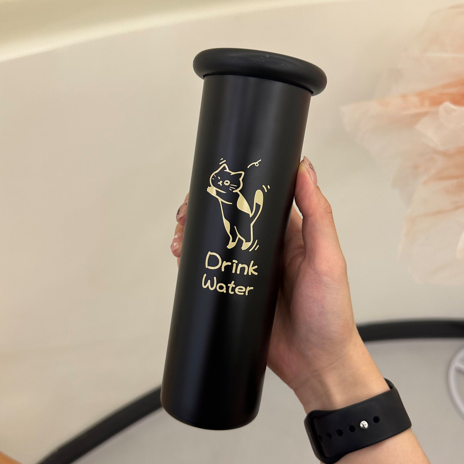 Mini Insulated Coffee Cup - 316 Stainless Steel, Portable & Stylish - Black Kitten 300ml+cup brush