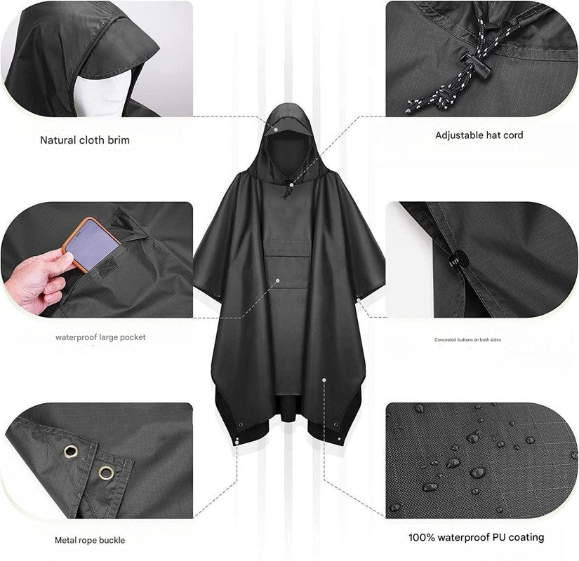 Brown Portable Outdoor Camping Poncho - Can be used as Raincoat, Tarp, Ground Cover