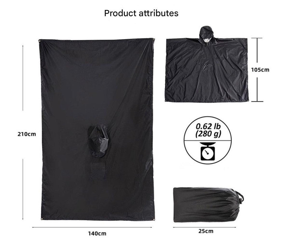 Brown Portable Outdoor Camping Poncho - Can be used as Raincoat, Tarp, Ground Cover