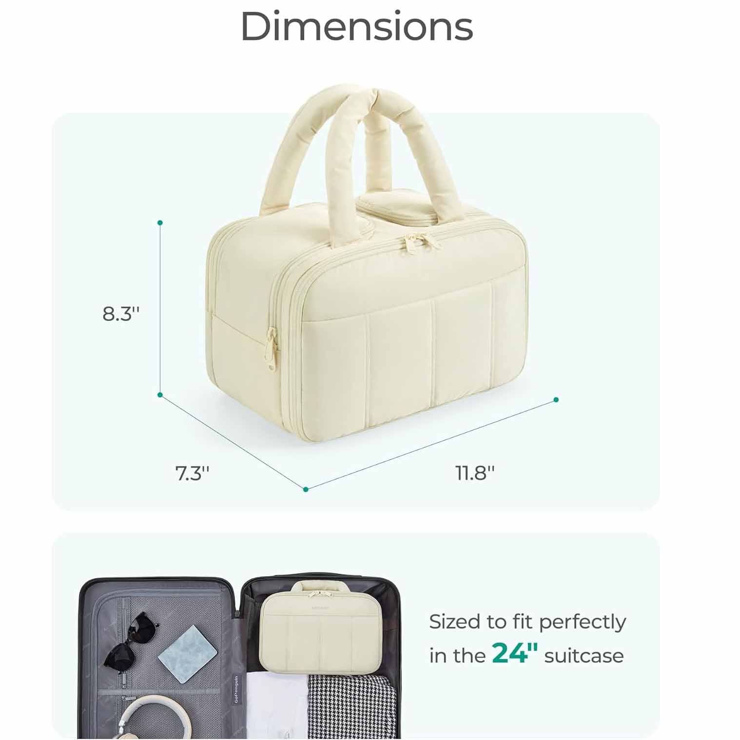 Peach Puffy Travel Wash Bag with Wide-Mouth Access and Wet-Dry Pockets