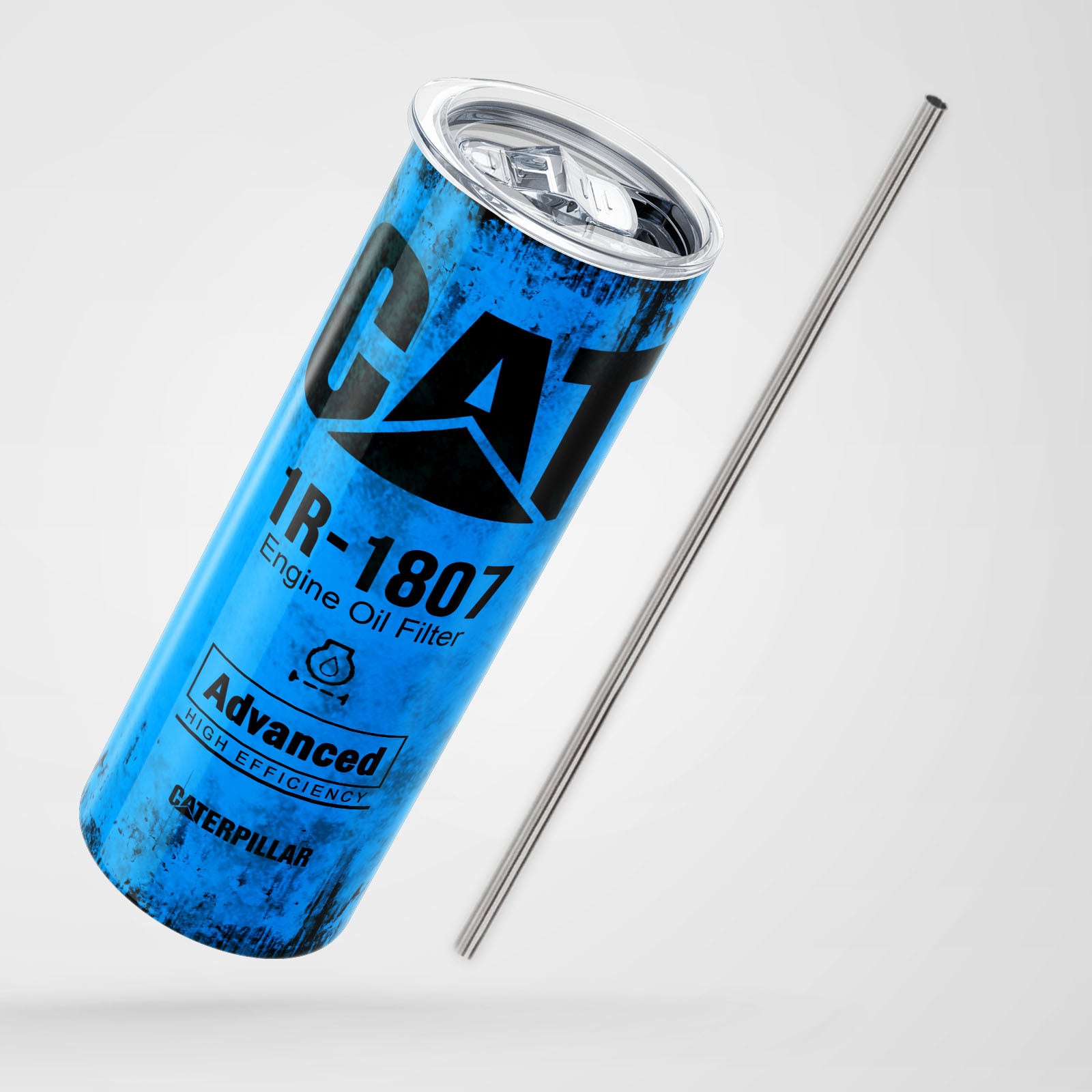 Blue Skinny Tumbler 591ml - Fun CAT Oil Filter Replica for Construction Fans