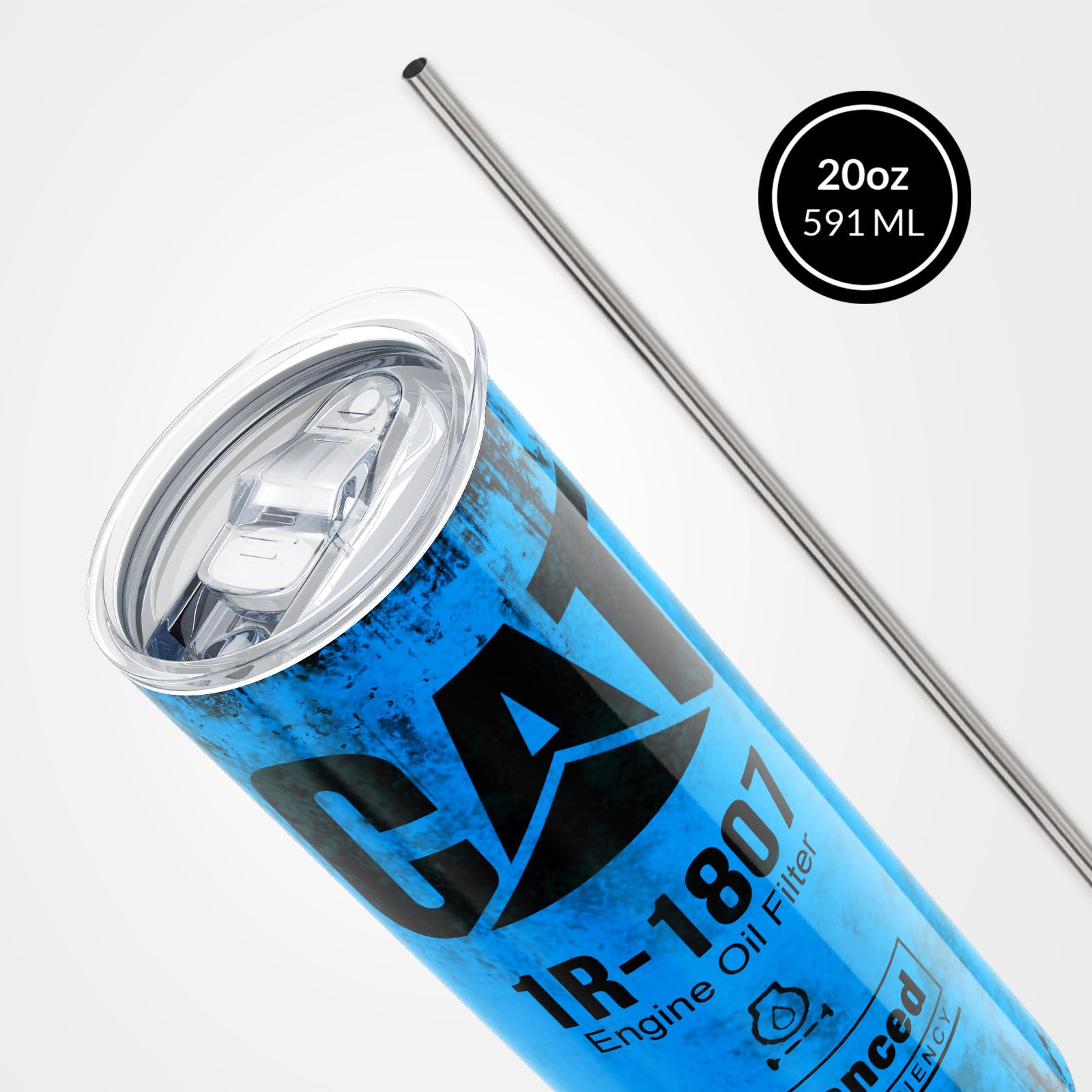 Blue Skinny Tumbler 591ml - Fun CAT Oil Filter Replica for Construction Fans