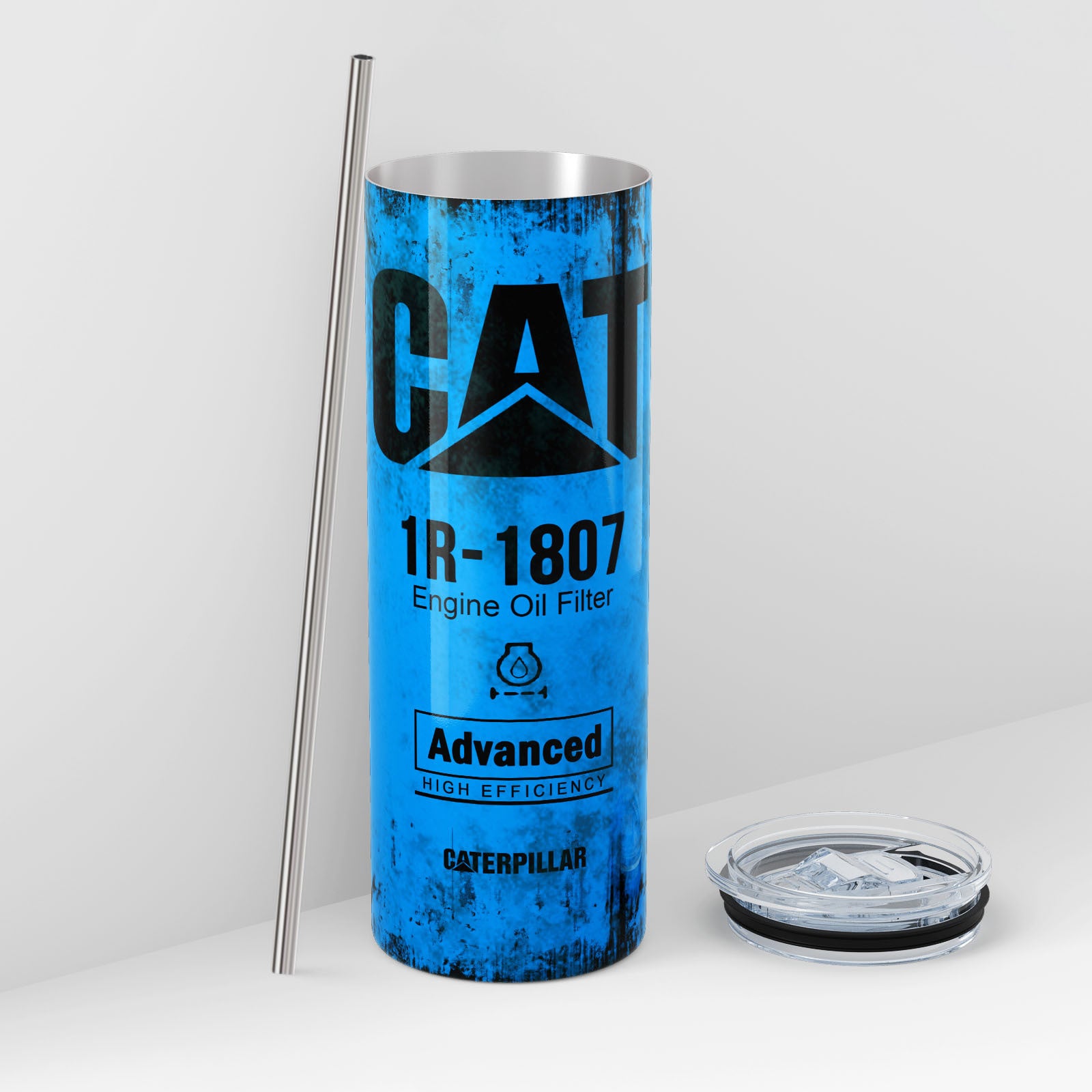 Blue Skinny Tumbler 591ml - Fun CAT Oil Filter Replica for Construction Fans