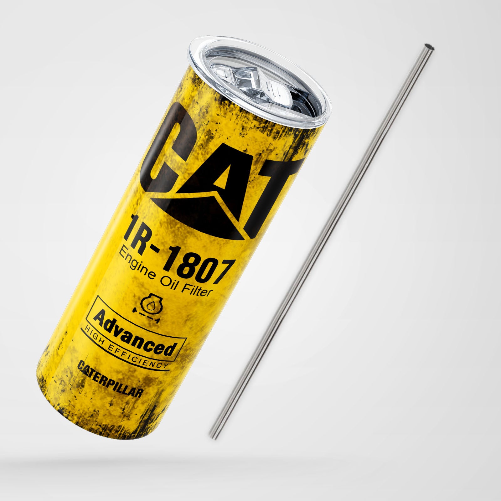 Yellow Skinny Tumbler 591ml - Fun CAT Oil Filter Replica for Construction Fans