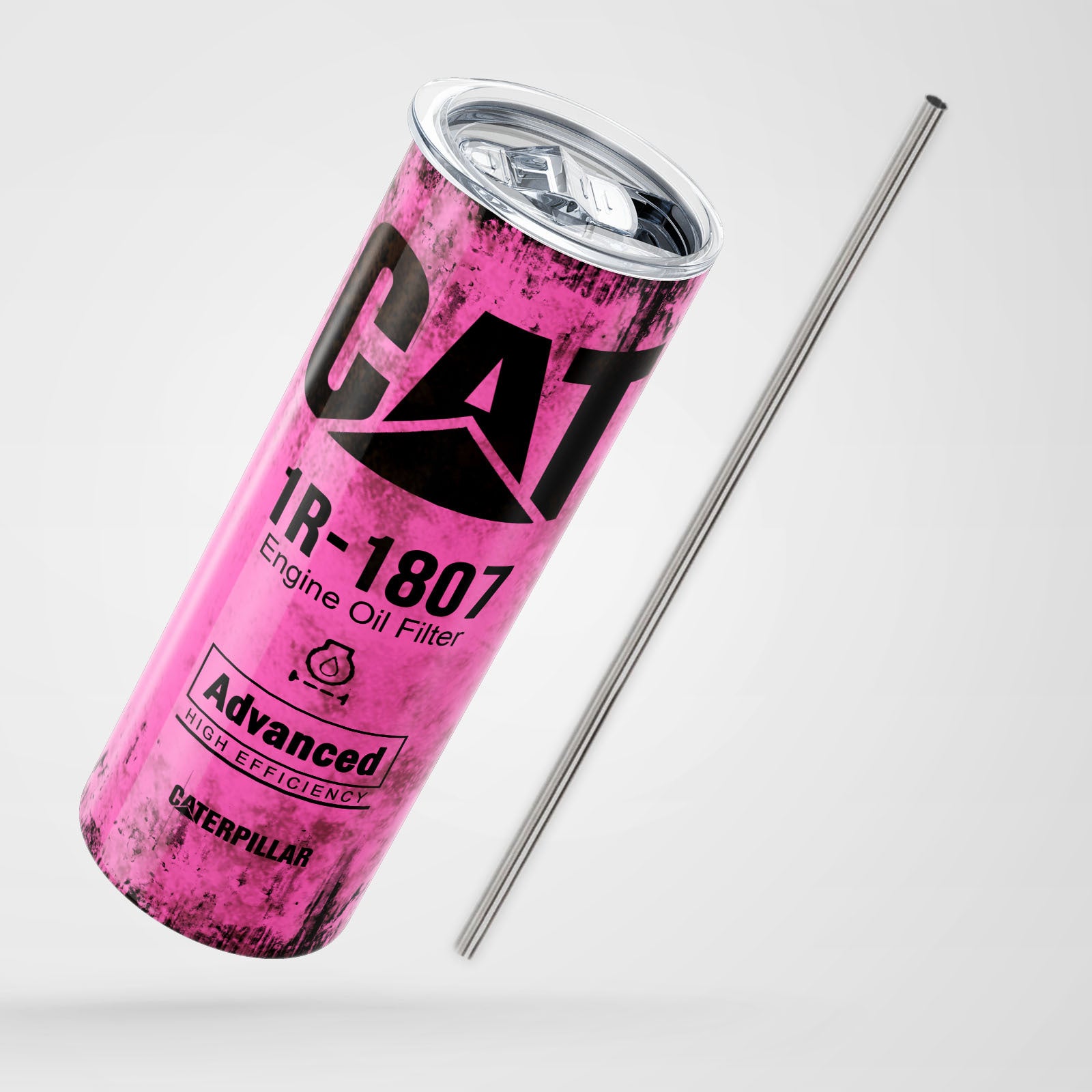 Pink Skinny Tumbler 591ml - Fun CAT Oil Filter Replica for Construction Fans