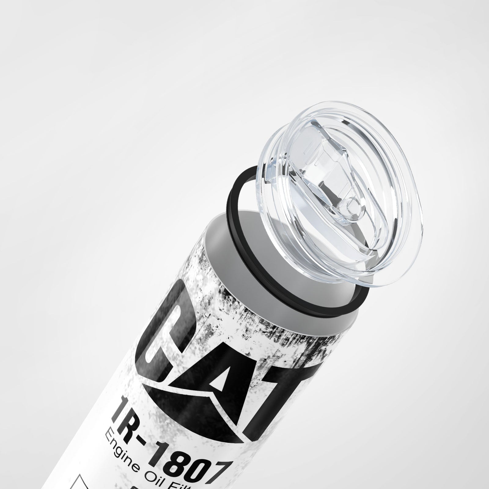 White Skinny Tumbler 591ml - Fun CAT Oil Filter Replica for Construction Fans