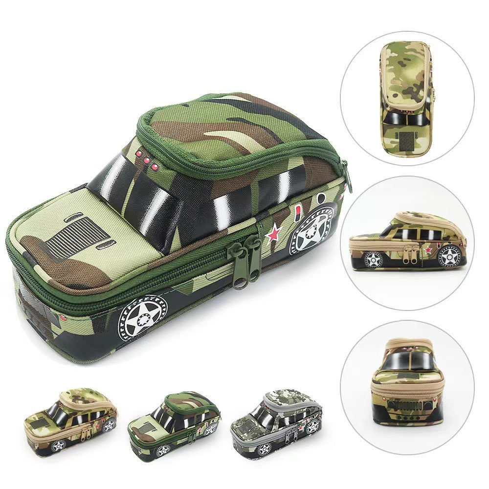 Camouflage Car Shaped Pencil Case - Large Capacity Stationery Organizer Pouch Desert camouflage