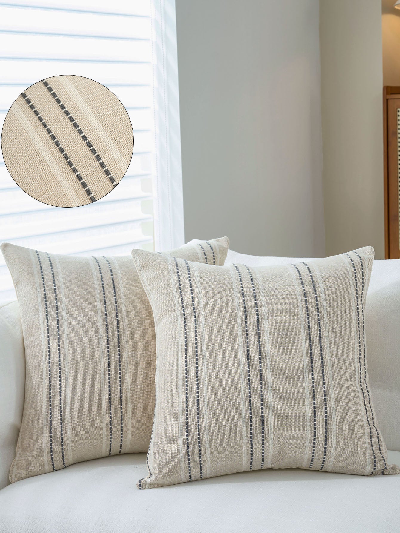 Textured Vertical Striped Pillowcases - Scandinavian Home Decor Accents Grey Stripes Pair - 45x45cm