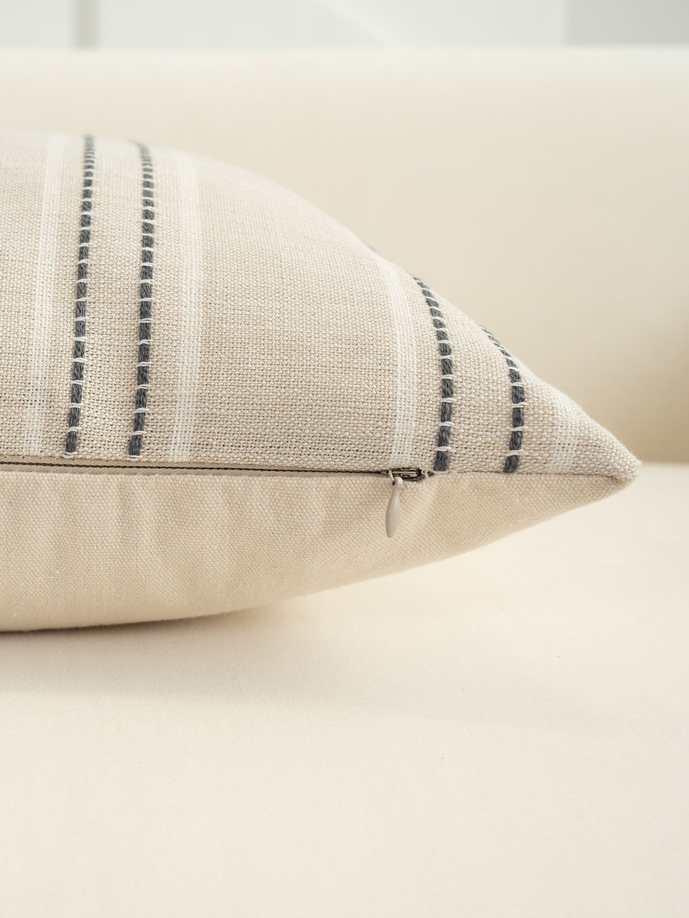 Textured Vertical Striped Pillowcases - Scandinavian Home Decor Accents Grey Stripes Pair - 45x45cm
