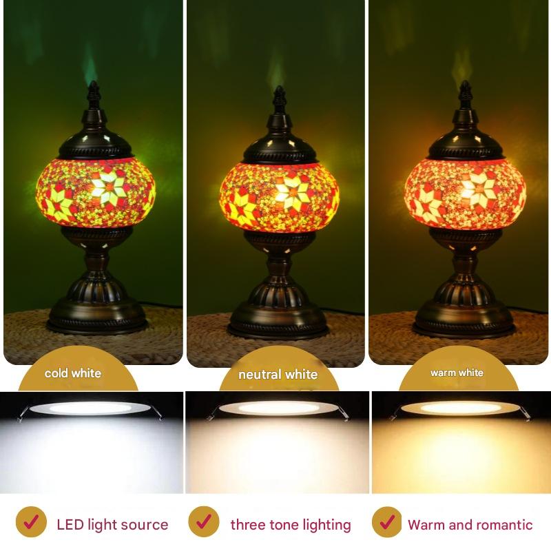 Sunflower Exotic Mosaic Table Lamp - Handmade Turkish/Moroccan Style, 3-Color LED Style 5