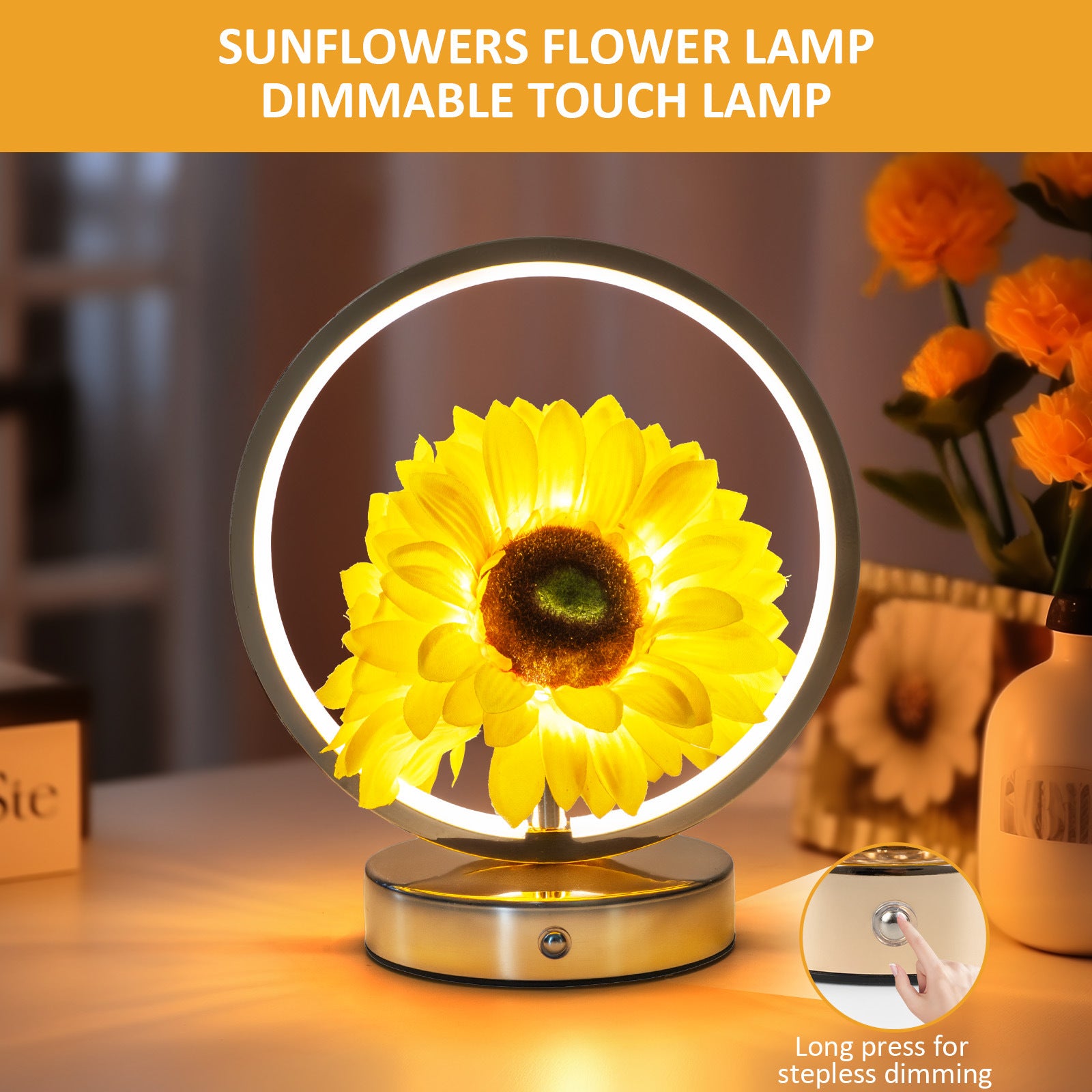 Rechargeable Ring Light with Sunflowers - Ambient Bedside Table Lamp Decor USB