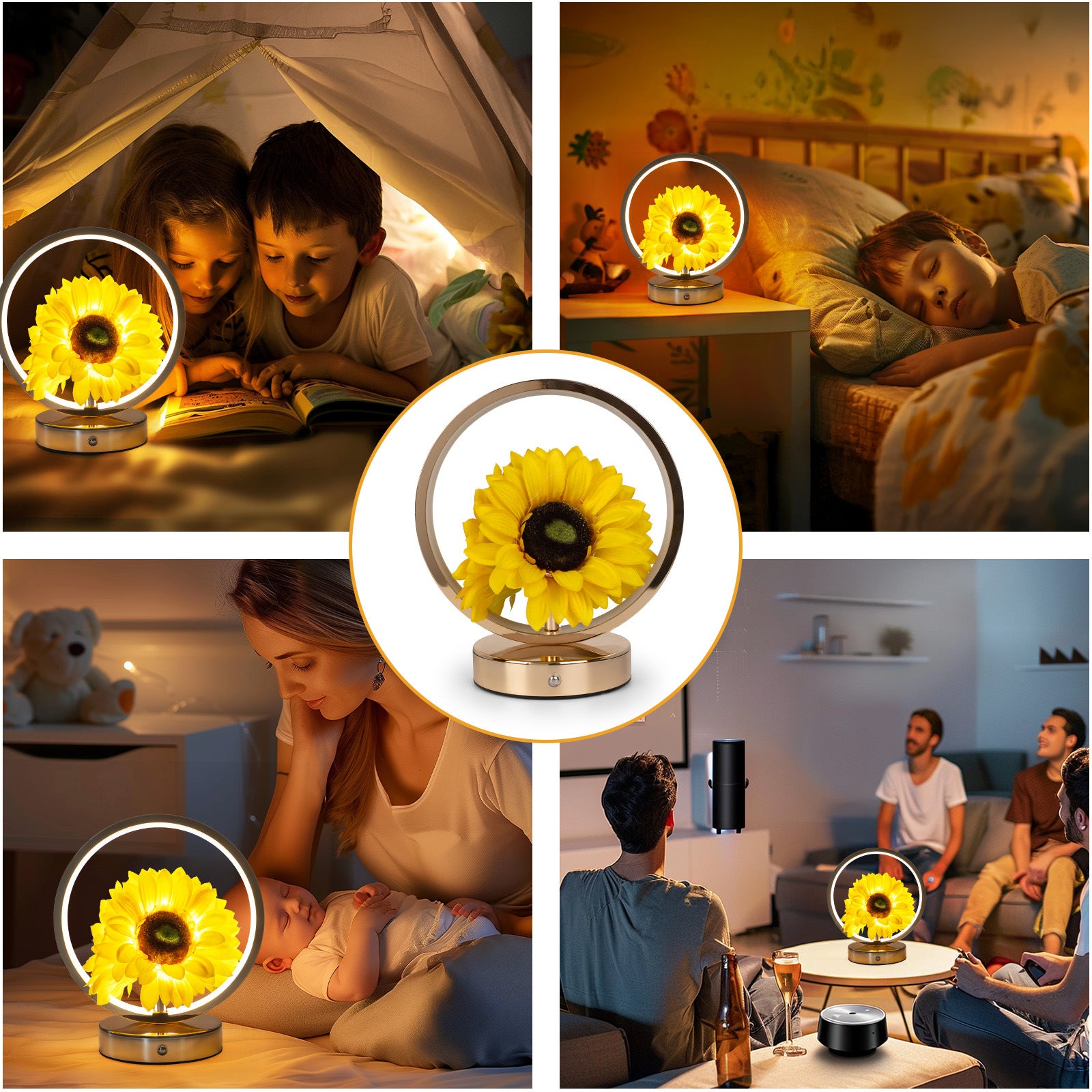 Rechargeable Ring Light with Sunflowers - Ambient Bedside Table Lamp Decor USB