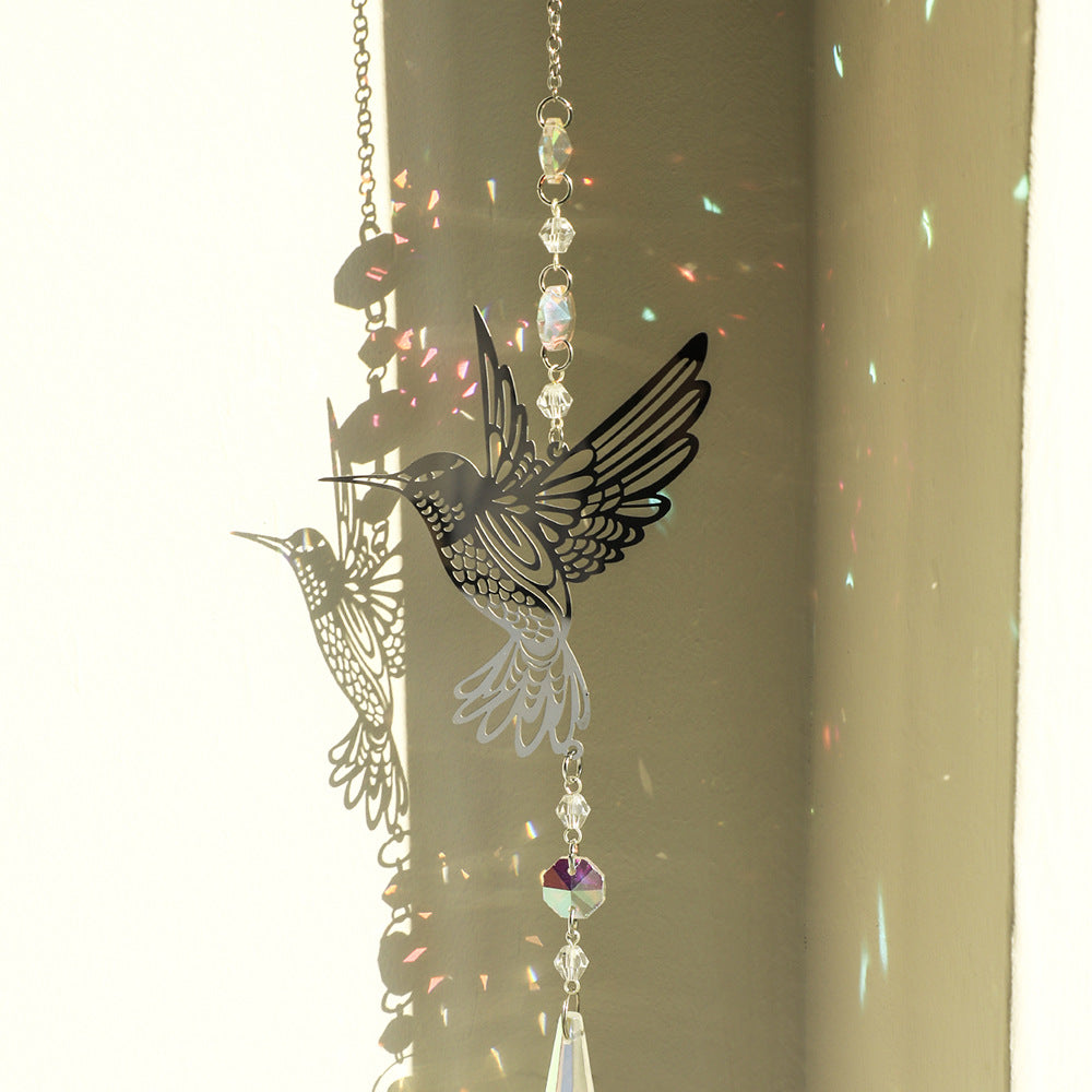 Style A 2 PCS Hummingbird Metal Suncatcher with Crystal Accents - for Window or Wall Indoor Hanging Ornament