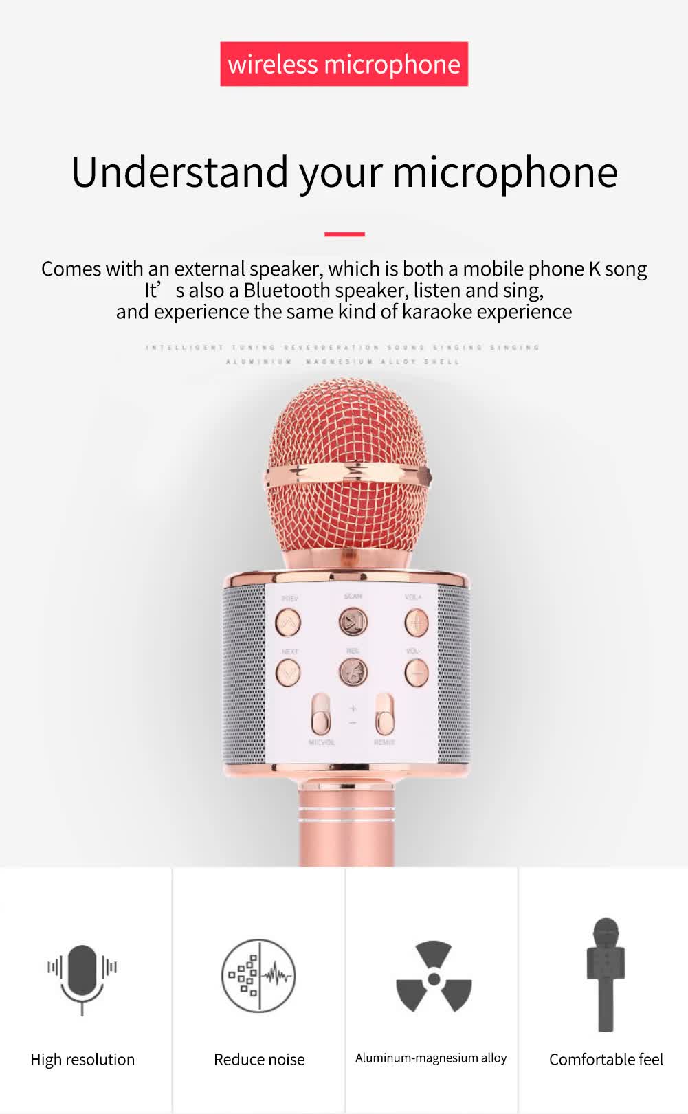 Blue Bluetooth 5.0 Karaoke Microphone for Family Entertainment