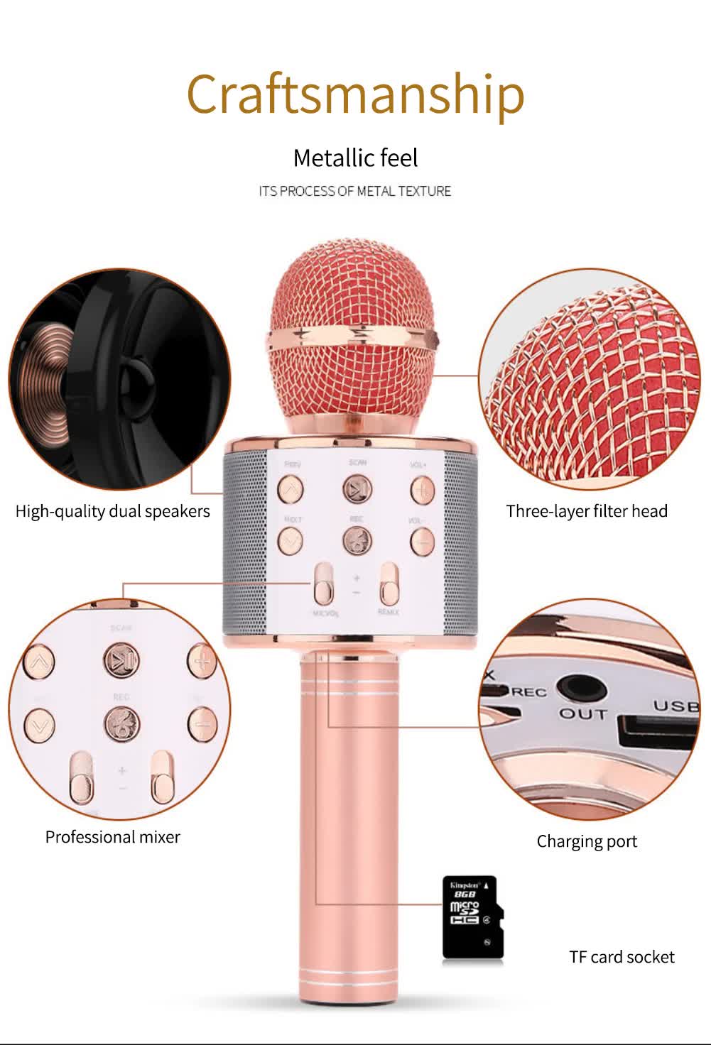Blue Bluetooth 5.0 Karaoke Microphone for Family Entertainment
