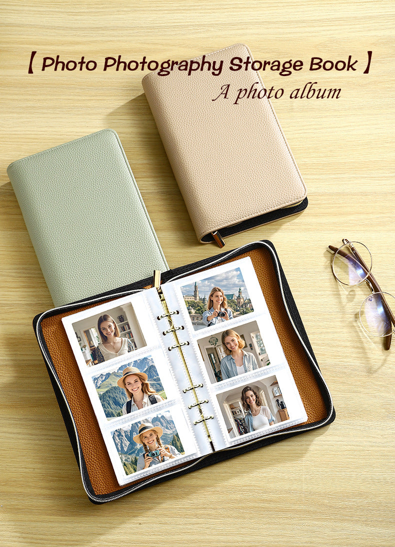 Green PU Leather Zippered Photo Album - Holds 240 3" Prints