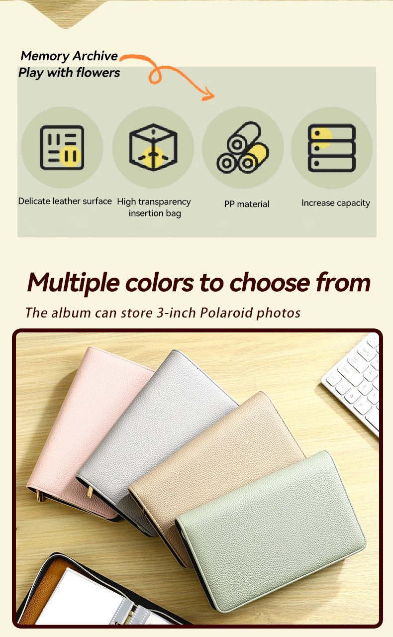 Pink PU Leather Zippered Photo Album - Holds 240 3 Prints"