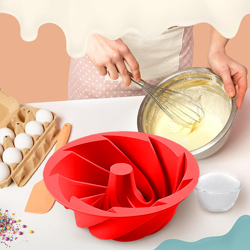 Red Non-Stick Silicone Cyclone Cake Pan Set 10 Molds - Perfect for Desserts