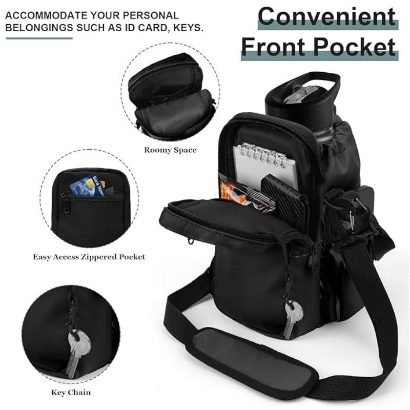 Green Portable Crossbody Water Bottle Holder with Multiple Pockets - Thermal Cooler Bag