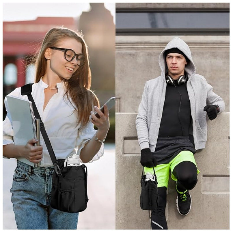 Green Portable Crossbody Water Bottle Holder with Multiple Pockets - Thermal Cooler Bag