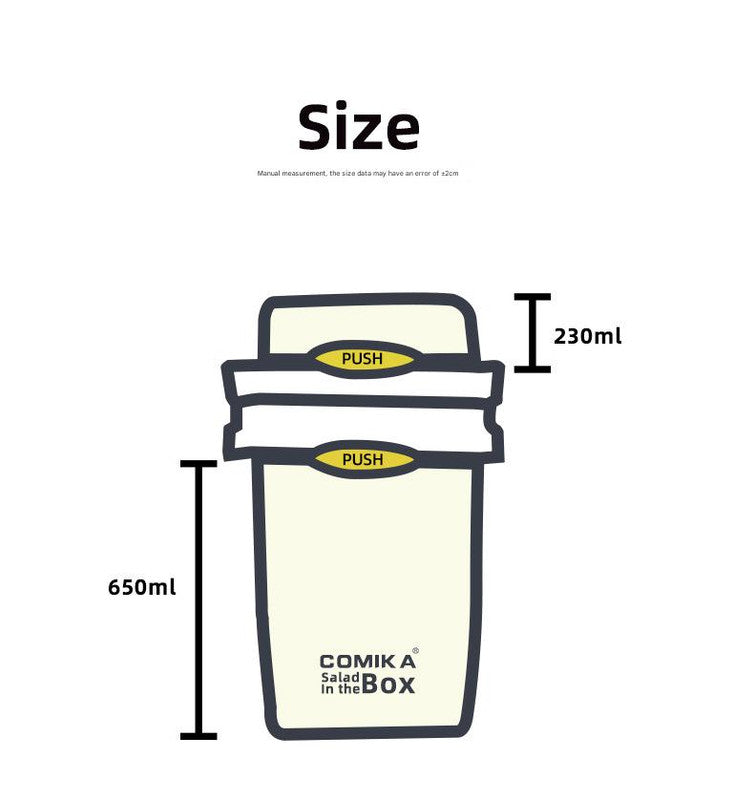 Yellow Portable salad cup with ingredient compartment and fork and spoon - enjoy breakfast on the go
