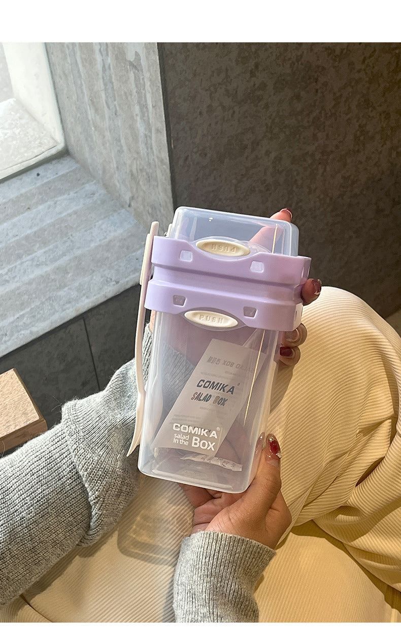 Purple Portable salad cup with ingredient compartment and fork and spoon - enjoy breakfast on the go